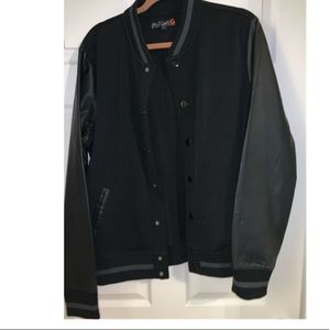 Cool black bomber jacket with leather arms